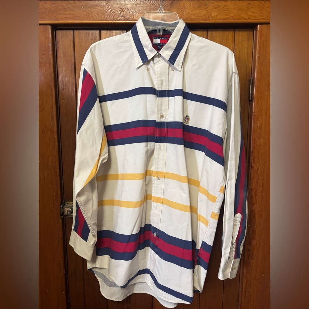 Vintage 90s Tommy Hilfiger colourblock Striped Button Down Shirt